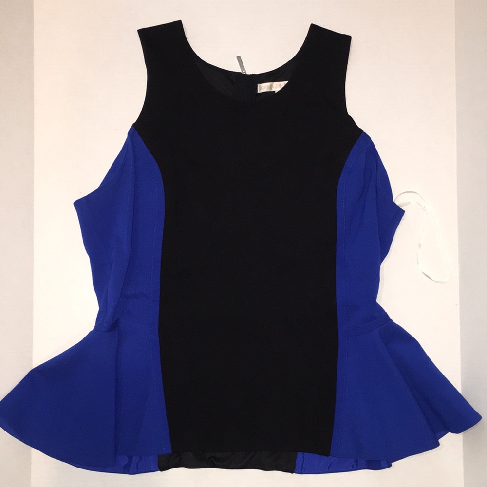 🖤 Boston Proper Colorblock Peplum Royal Blue and Black Top – Size 18